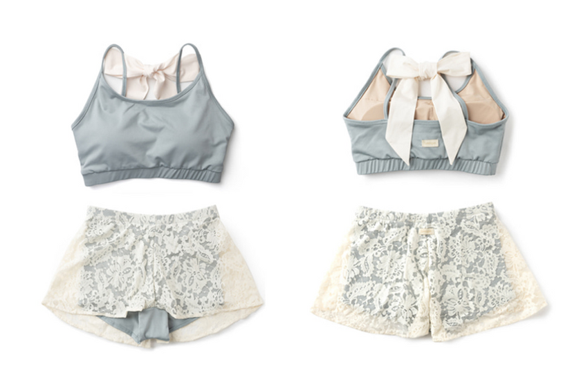 Lenique|Back ribbon frill lace set