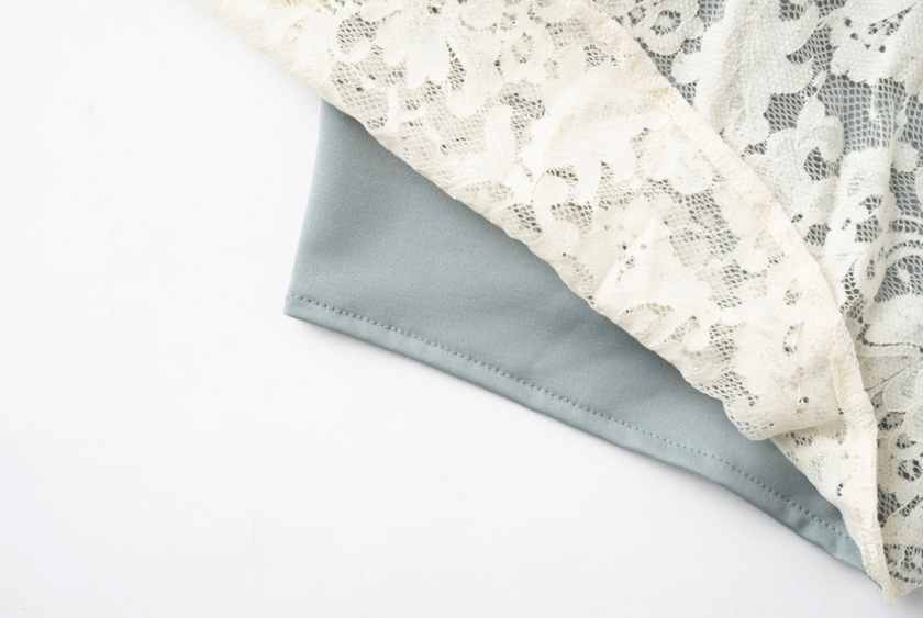 Lenique|Back ribbon frill lace set