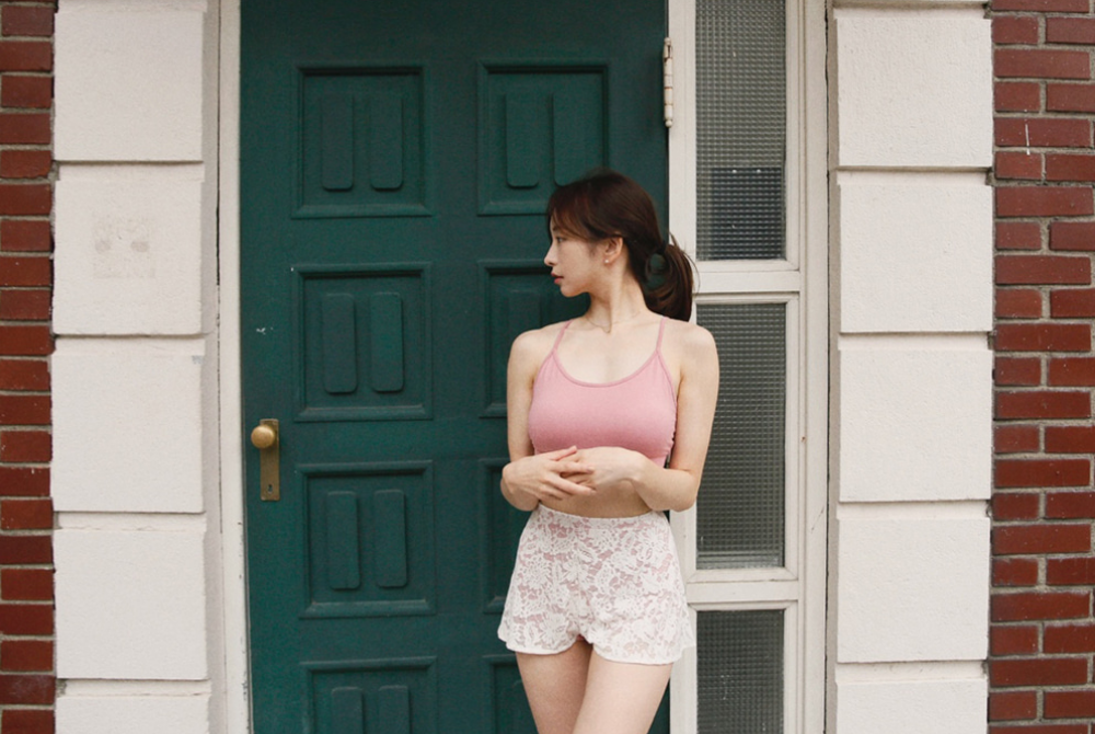 Lenique|Back ribbon frill lace set