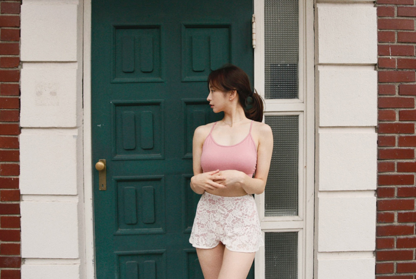 Lenique|Back ribbon frill lace set