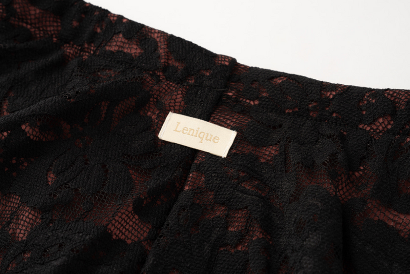 Lenique|Back ribbon frill lace set