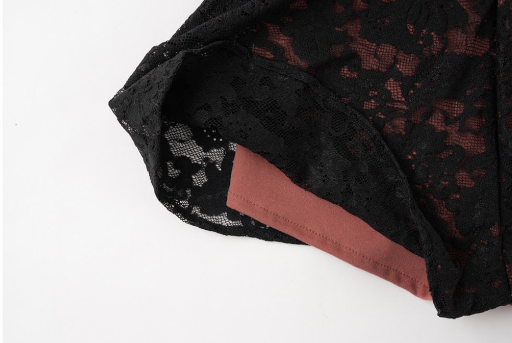 Lenique|Back ribbon frill lace set