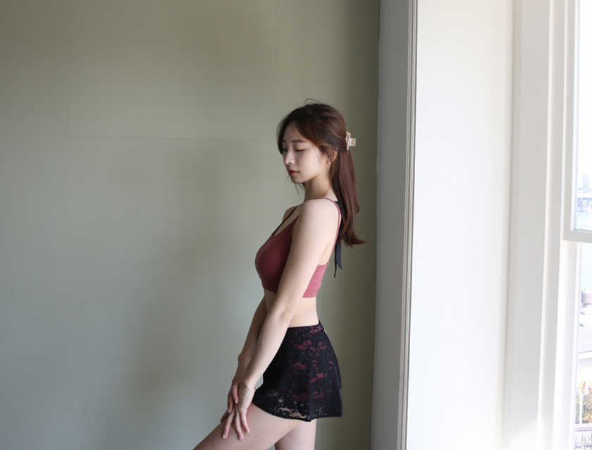 Lenique|Back ribbon frill lace set