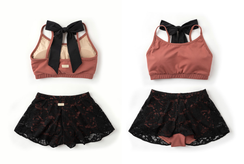 Lenique|Back ribbon frill lace set