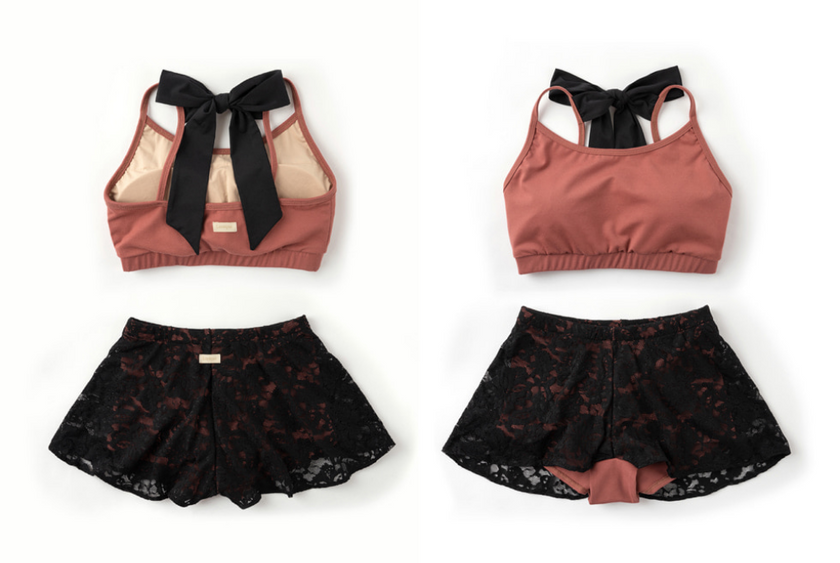 Lenique|Back ribbon frill lace set