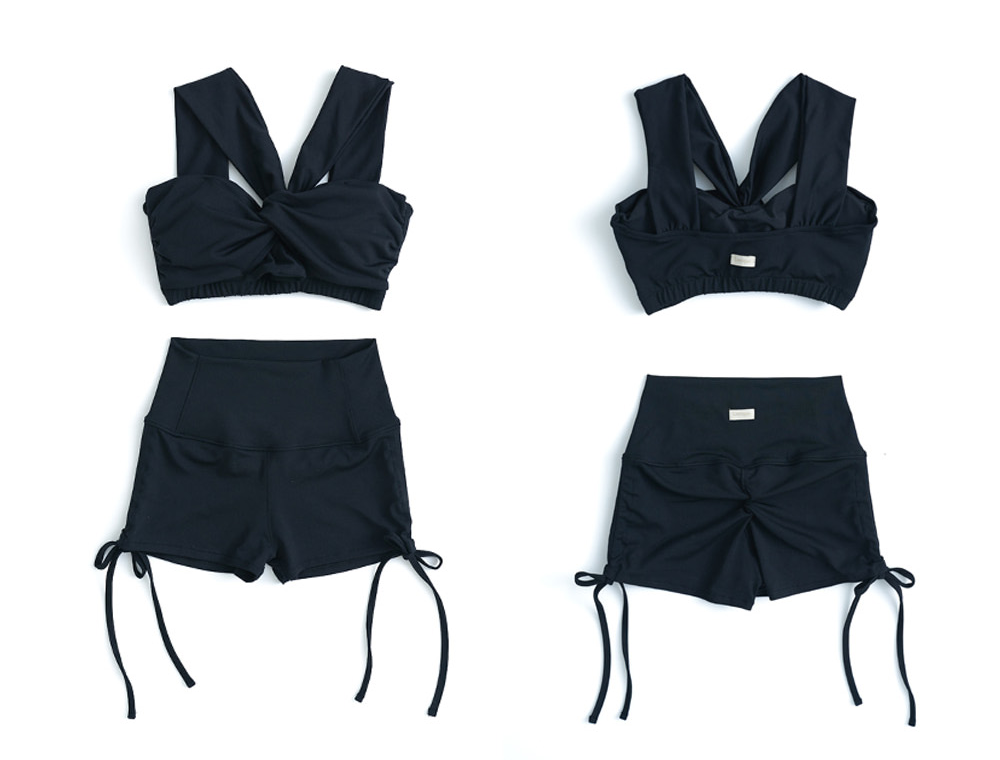 Lenique|Two shoulder ribbon high waist set