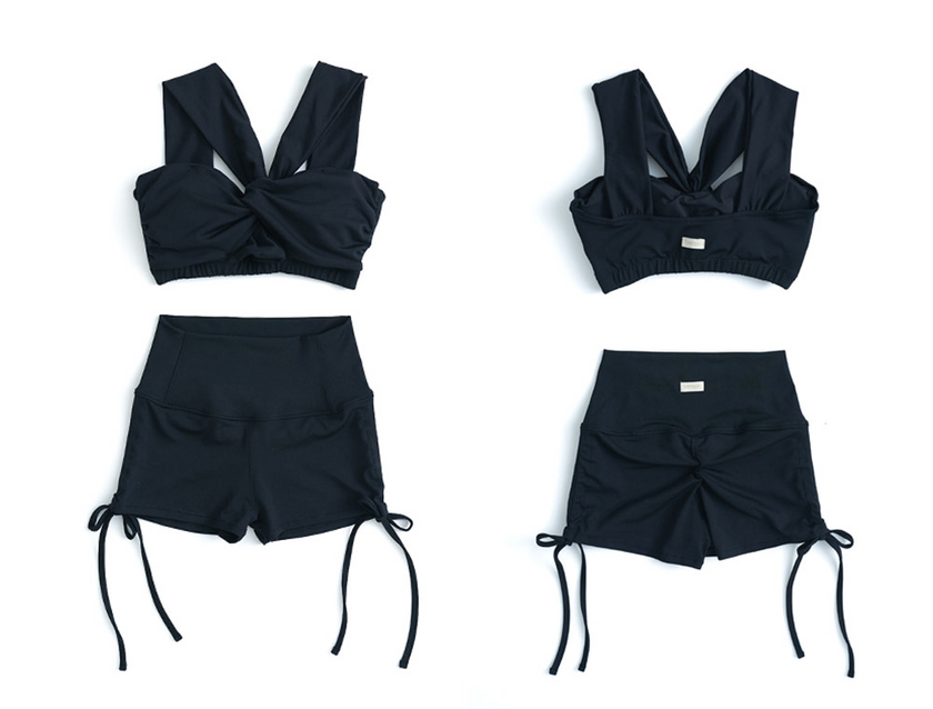 Lenique|Two shoulder ribbon high waist set