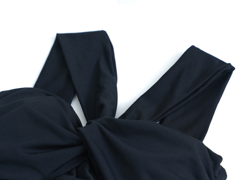Lenique|Two shoulder ribbon high waist set